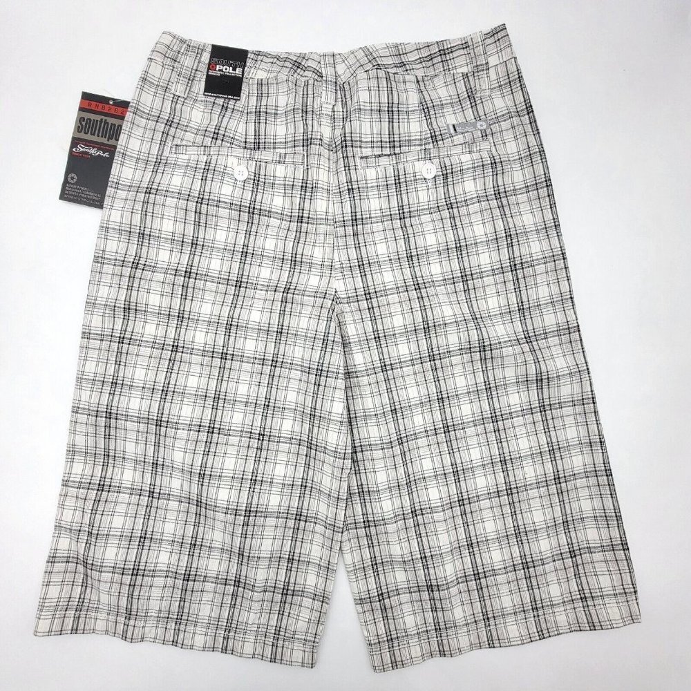 South Pole Junior Girls 16 Bermuda Shorts Black Woven Plaid White Silver Golf - Picture 2 of 13